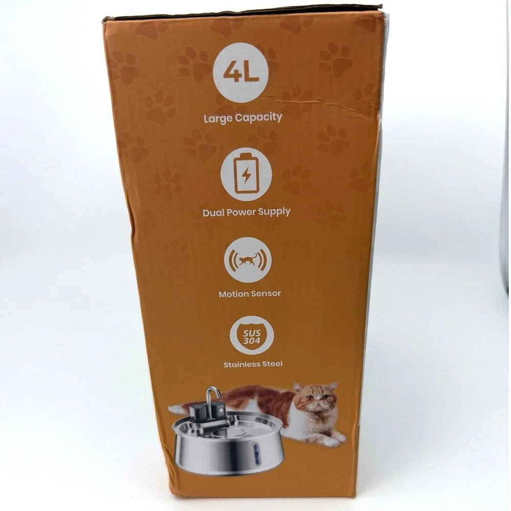 KittySpout 4L Stainless Steel Pet Water Fountain Wireless Motion Sensor 4L EUC